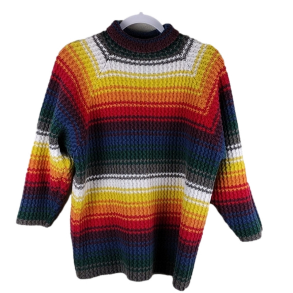 Lydia Jane Multicolored Cable Knit Turtleneck Long Sleeve Pullover Sweater